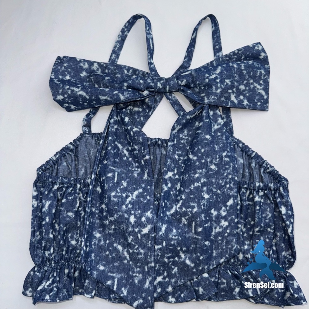 1153 NWT Choosy No Shade Bow Back Crop Top – L – Blue White - Picture 5 of 14